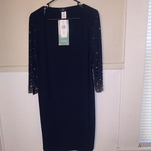 MSK Navy Dress with Pearl Accent Sleeves